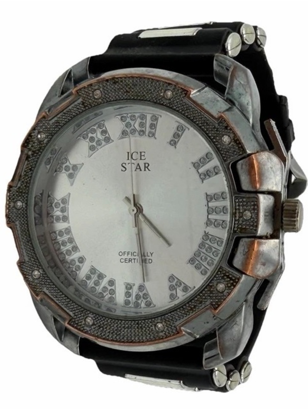 Men's 52 MM Ice Star Silver and Black Watch